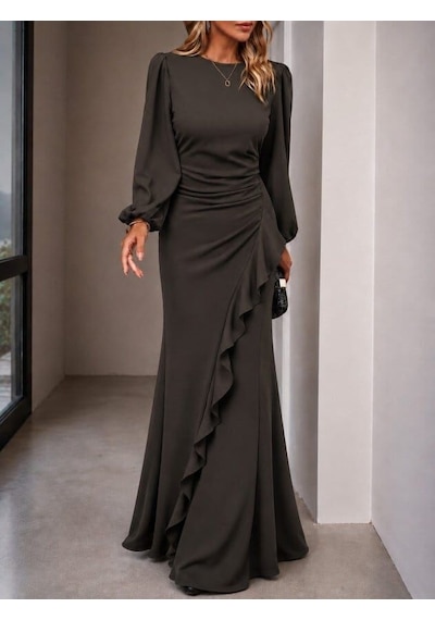 Meridefashion Uzun Kollu Bisiklet Yakalı Önden Fırfırlı Uzun Janjan Krep Elbise - 62675 S/m - Siyah Çok renkli Meridefashion Uzun Kollu Bisiklet Yakalı Önden Fırfırlı Uzun Janjan Krep Elbise - 62675 S/m - Siyah Çok renkli