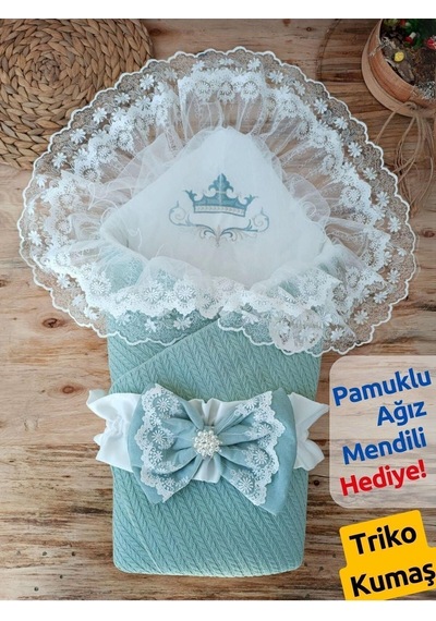 Triko Örg Haki Bebek Kundağı Unisex Bebek Dış Kundak Battaniyesi Hastane Çıkışı Kundak Battaniye Mint