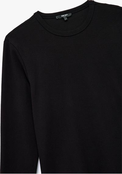Koton Pamuklu Bisiklet Yaka Basic Slim Fit Uzun Kollu Tişört Siyah 6wam10109hk
