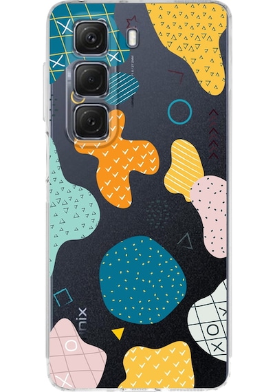 İnfinix Hot 50 Pro İle Uyumlu Geometrik Şekiller Baskılı Kamera Korumalı Şeffaf Kılıf Şeffaf