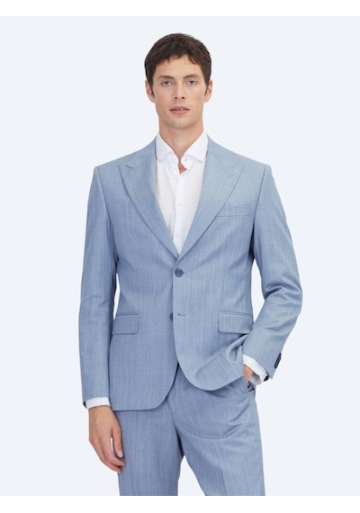 Kip Mavi Çizgili Modern Fit Yün Karışımlı Takım Elbise