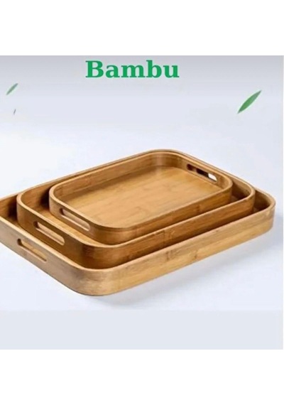 3lü Lüx Bambu Tepsi Seti Çay Tepsisi, Sunum Tepsisi, Kahve Sunum Tepsisi Oval Köşe Yemek Tepsi Çok Renkli