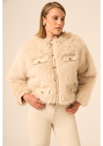 Ftz Women Kadın Peluş Mont Beige 31241 Beige