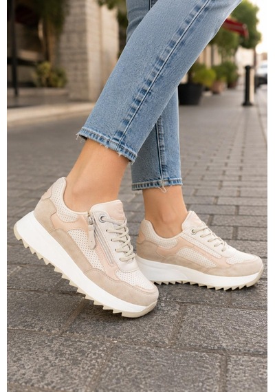 Moda Onn Kadın Sneakers Spor Ayakkabı Günlük Rahat Şık Modern Kalın Tabanlı Casual Ayakkabı Bej