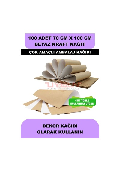 100 Adet 70cm X 100cm 120 Gr. Çift Yönlü Beyaz Kraft Ambalaj Kağıdı, Hediye Ürün Paketi, Çocuk Etkinlik Kağıdı