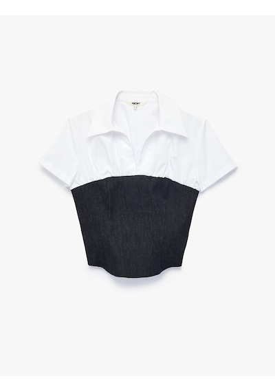 Koton İki Farklı Kumaş Kullanımlı Slim Fit Kısa Kollu Korse Detaylı Gömlek Beyaz 7wak60145uw