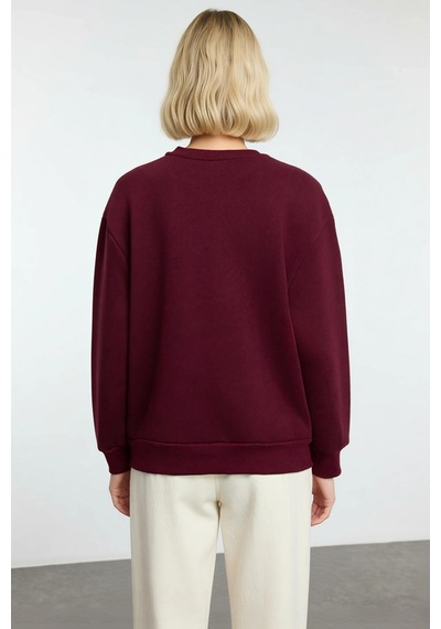 Benerly Kadın Bisiklet Yaka Düşük Kol Nakışlı Regular Kalıp Sweatshirt Fo Bordo