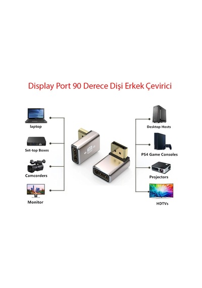 Display Port 8k Uhd Dişi Erkek 90 Derece Çevirici Dönüştürücü Adaptör