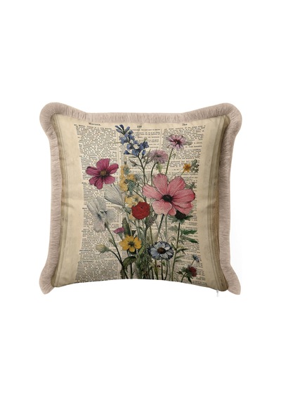 Vintage Çiçek Botanik Saçaklı Yastık Kılıfı-nostaljik Floral Krem Bej Vizon Püsküllü Kırlent Kılıfı Çok Renkli