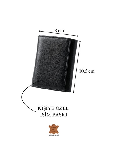Vanilla Collection İsim Baskılı Hakiki Deri Erkek Cüzdan Mıknatıslı Kompakt Kartlık Portföy Siyah Dik Model