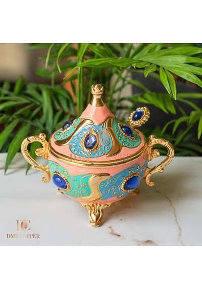 Dmt Copper Home Gaziantep Renkli Zamak Şekerlik Kase Yükseklik 11 Cm Genişlik 13 Cm& Kaşık Dahil