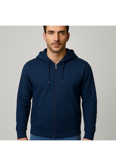 Axxel Erkek Lacivert 2 İplik Fermuarlı Kapüşonlu Sweatshirt-w1084 Lacivert