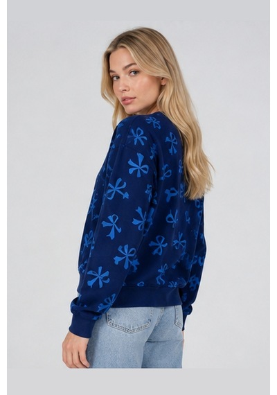 Fiolin 3 İplik Şardonlu Kurdele Desenli Sweatshirt Lacivert
