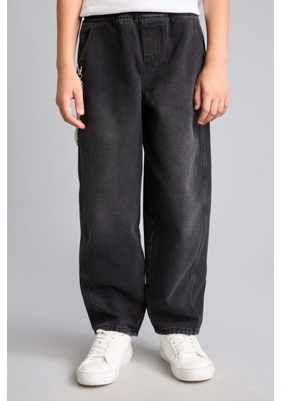 Defacto Barrel Fit Standart Paça Zincir Detaylı Jean Pantolon Erkek Çocuk H9795a826aunm40 Siyah-nm40