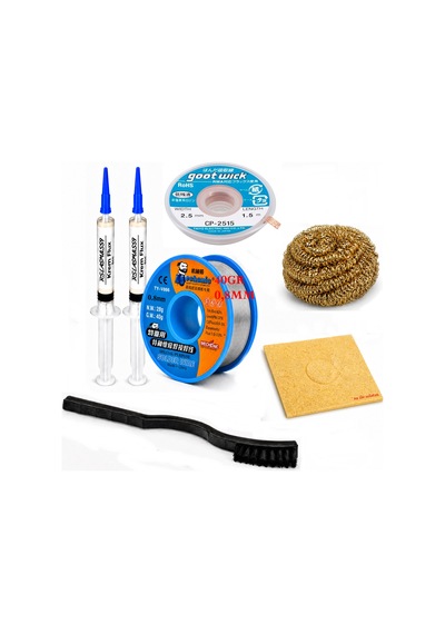 Lehim Seti 0,8 Mm 40 Gr Lehim Teli 2 Li Flux Cp-2515 Lehim Emme Teli Fırça Ve Havya Ucu Temizleme Set St320
