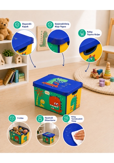 Style Box Dude Desenli 5 L Dekoratif Saklama Kutusu Çok Renkli