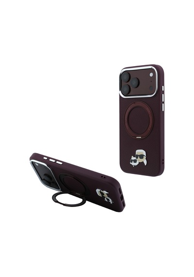Apple iPhone Uyumlu 18 Pro Max Kılıf Karl Lagerfeld Lisanslı M-safeli K&c Metal Logolu Pu 360 Standlı Kapak Bordo