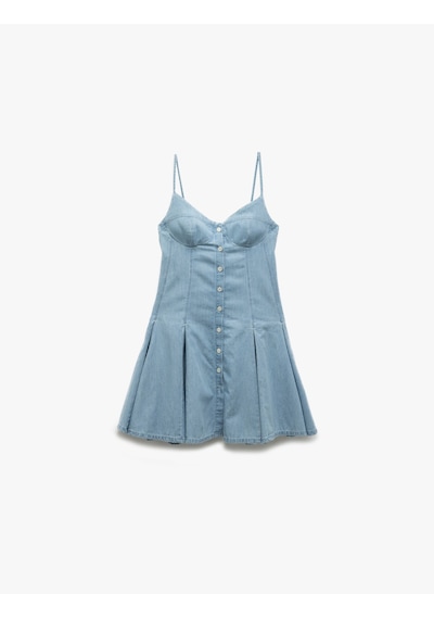 Koton Kalp Yaka İp Askılı Düğmeli Pileli Mini Denim Elbise Açık İndigo 5sal80031md Açık İndigo Koton Kalp Yaka İp Askılı Düğmeli Pileli Mini Denim Elbise Açık İndigo 5sal80031md Açık İndigo