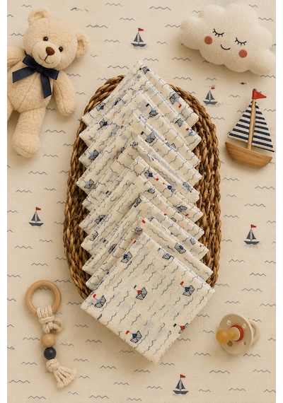 Müslin Ağız Bezi 10'lu Set %100 Pamuk Oeko-tex Sertifikalı Bebek Ağız Mendili 20x20 Cm Çok Renkli