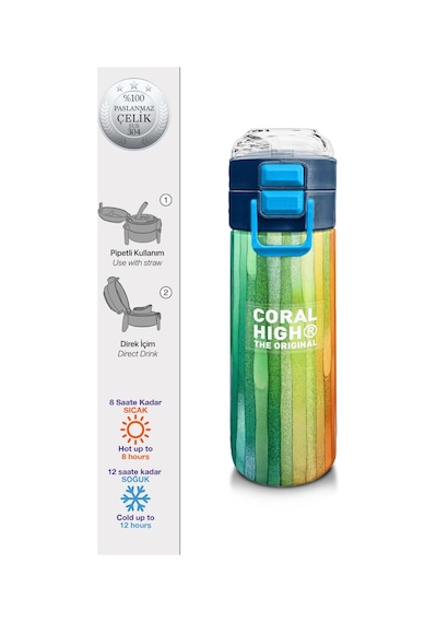 Coral High Kids Lacivert Renkli Çizgili Desenli Pipetli Ve Direkt İçim Çelik Termos 500 Ml 31890 Açık Mavi - Sarı Coral High Kids Lacivert Renkli Çizgili Desenli Pipetli Ve Direkt İçim Çelik Termos 500 Ml 31890 Açık Mavi - Sarı
