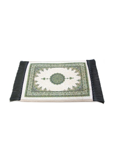 Mini Alın Seccadesi Kaymaz Taban Desenli Cep Tipi Seyahat Namaz Seccadesi - Krem