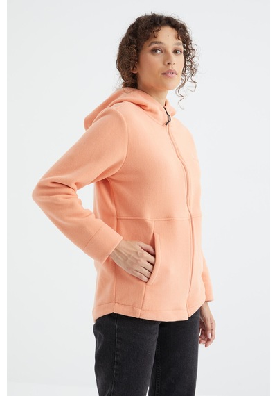 Tommy Life Kavun Içi Kapüşonlu Fermuarlı Rahat Form Kadın Polar Sweatshirt - 97233 Kavuniçi