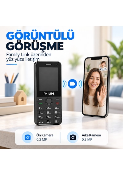 Philips E6808P 4G VoLTE Tuşlu Cep Telefonu 2.4” Ekran 1700mAh Batarya Görüntülü Arama Family Link Asker-Yaşlı-Öğrenci Siyah