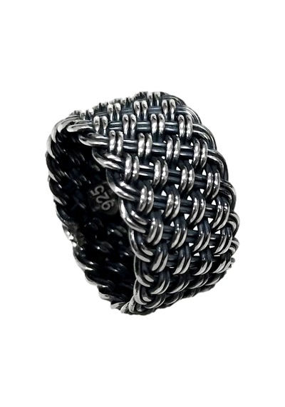 Oltutaşımarket Tamamen El Yapımı Hasır Örgü Gümüş Yüzük Alyans 13 MM