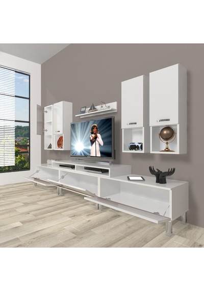 Decoraktiv Ekoflex 8da Slm Krom Ayaklı Tv Ünitesi Tv Sehpası Beyaz