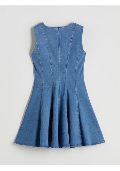 Lcw Comfort İndigo Bisiklet Yaka Peplum Mini Jean Elbise