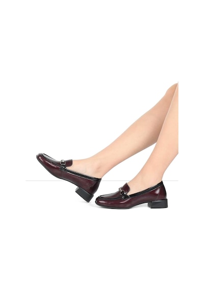 Kadın Bordo Kalın Topuklu Rugan Deri Loafer