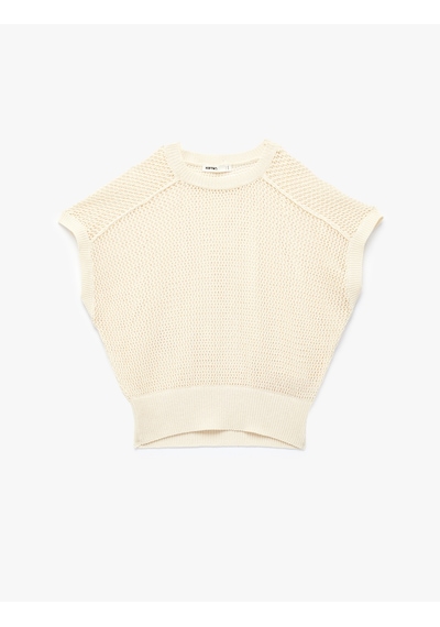 Koton Kolsuz Bisiklet Yaka Ajurlu Oversize Kroşe Kazak Ekru 6sak90151ht