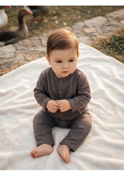 Civil Baby Palmiye Nakışlı 3-12 Ay Tulum - Kahverengi Acı Kahve