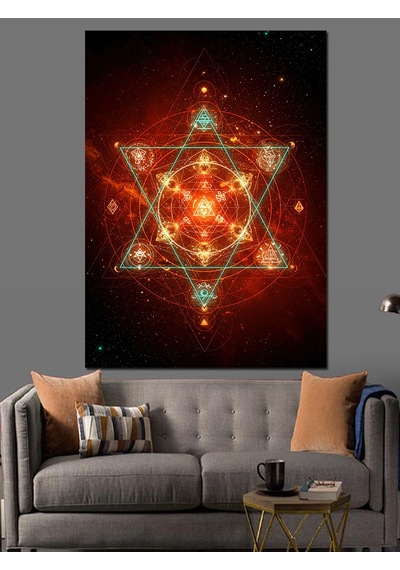 Kırmızı Geometrik Mandala Desen Dekoratif Kanvas - Mdf Ahşap Tablo