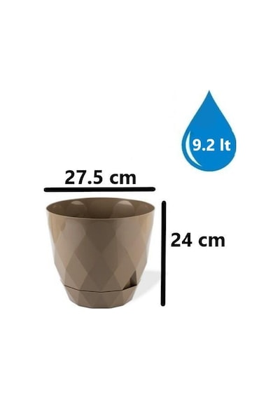 Omnipazar Krs-455 Yakamoz Tabaklı Plastik Saksı Takımı 9.2 Litre No 5 Kahverengi