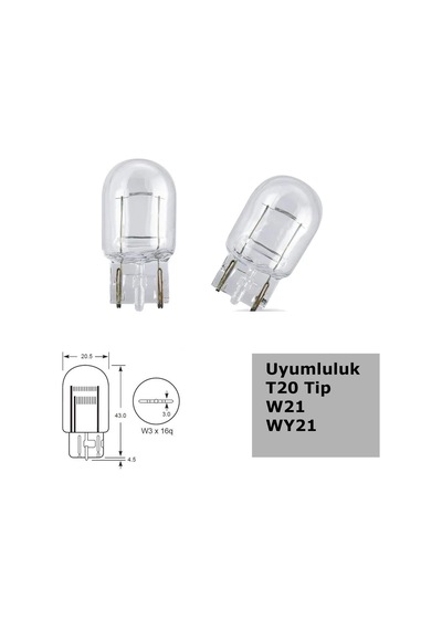 T20 W21 Tip 5w Tek Duylu Halojen Ampul 12v 2 Adet