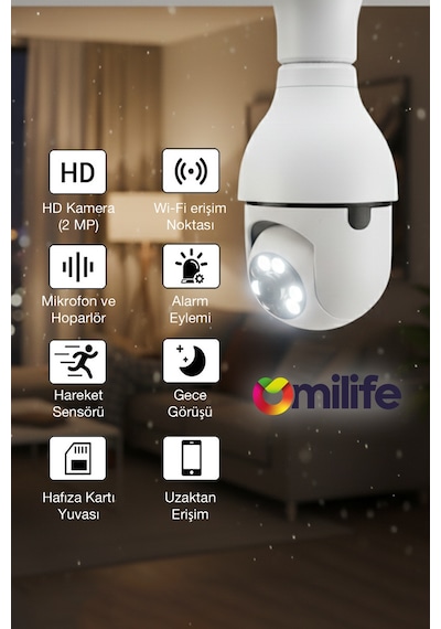Ampul Kamera Wifi 360 Derece Kablosuz Güvenlik Kamerası Ev Ofis Ampul Tip Kamera 1 Ad