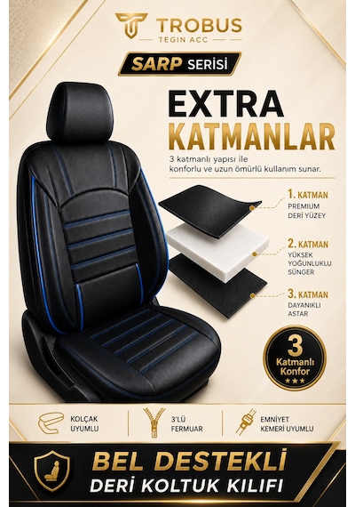 Opel Vectra Uyumlu Sarp Serisi Mavi Oto Koltuk Kılıfı