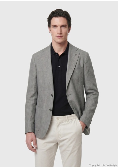 Ramsey Gri Shirt Shoulder Slim Fit %100 Keten Ceket