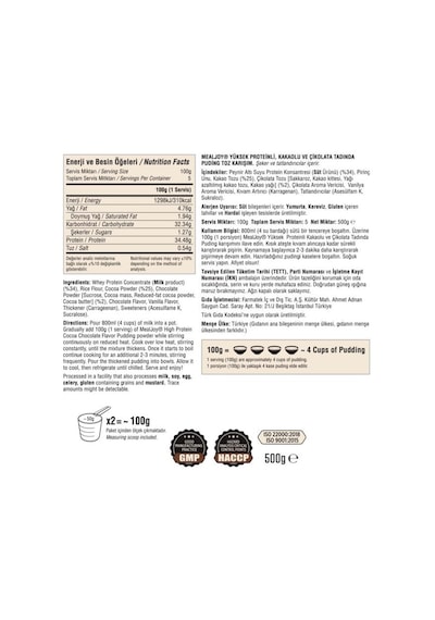 Mealjoy Protein Puding 500 Gr Yüksek Proteinli Kakaolu Ve Çikolata Tadında