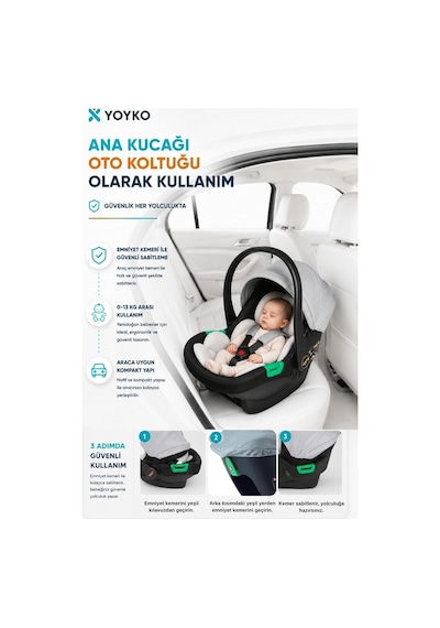 Yoyko Luxury İ-size Travel Sistem Bebek Arabası 3 İn 1 Gri Silver