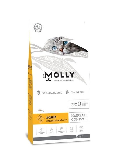 Molly Düşük Tahıllı Hypoallergenic Tavuklu Ve Hamsili Yetişkin Kedi Maması 15 Kg