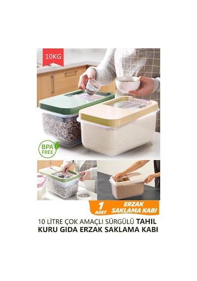 Multibox Tahıl Mama Bakliyat Un Vs. Şeffaf Sürgülü Kapak Erzak Saklama Kabı 10 Lt