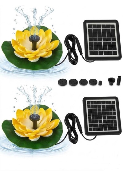 Güneş Enerjili Sarı Lotus Çiçekli Solar Fıskiye - Dekoratif Bahçe Süs Havuzu - Havuz Süsü