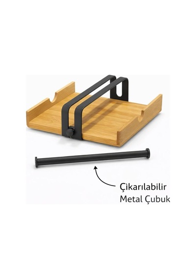 Tr Bambu Ahşap Metal Siyah Peçetelik, 18 X 18 Cm, Modern Mutfak Sofra Organizeri Diğer