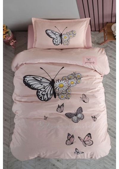 Clasy Tek Kişilik Ranforce Nevresim Takımı Daisy Love Somon