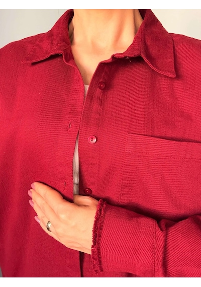 Ali Butik Bordo Püskül Detaylı Keten Gömlek Bordo