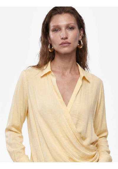Koton Uzun Kollu Bağcıklı Dökümlü Kruvaze Oversize Saten Gömlek Sarı 6sak60310pw