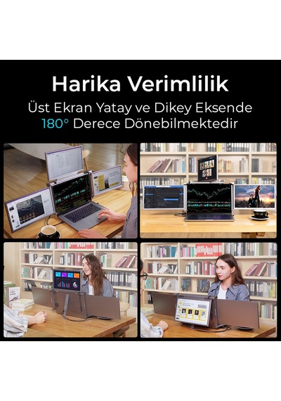 NPO NPM680 14" FHD 1080p IPS Type-C Taşınabilir Dizüstü 3lü Monitör Çoklayıcı Notebook Monitör