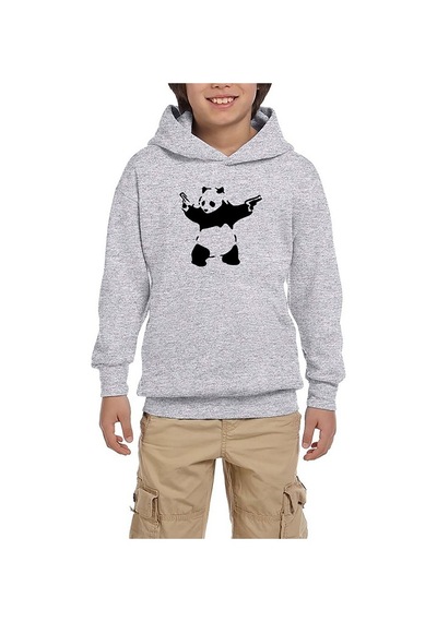 Zepplin Giyim Panda Guns Siyah Çocuk Kapşonlu Sweatshirt